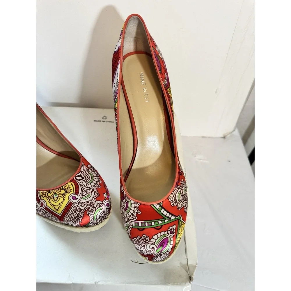 Nine West Paisley Platform Pumps Rope Wrap Heel Size 8.5 Y2K Style Satin 5